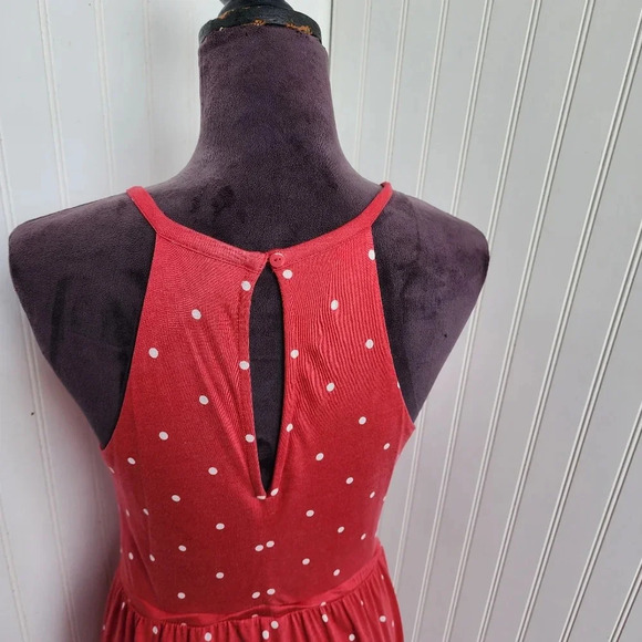 Old Navy Coral Polka Dot Pink Maxi Dress Sleeveless Dress Halter Keyhole Rayon S - Picture 8 of 14